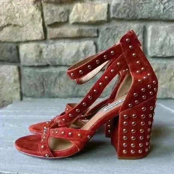 Steve Madden Fara Sandals Rust Suede Leather Studded Ankle Strap SZ 9 - Picture 1 of 8